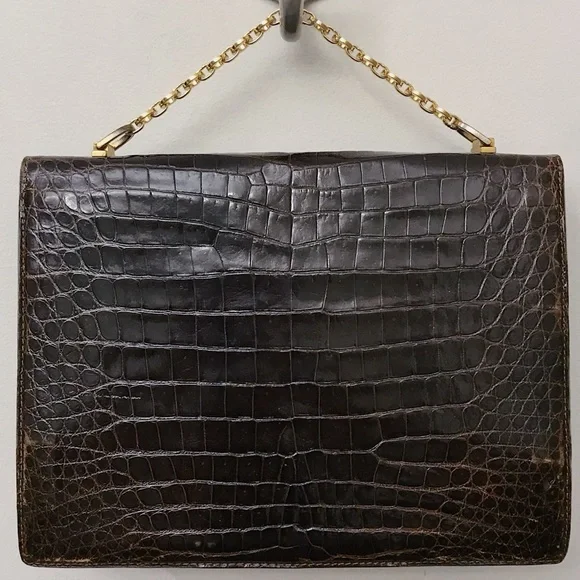 Gucci Brown Alligator Skin Top Handle Crossbody Bag Vintage Minimal Chic